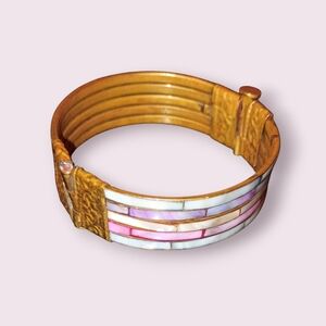 Vintage Brass Mother of Pearl Boho Bracelet